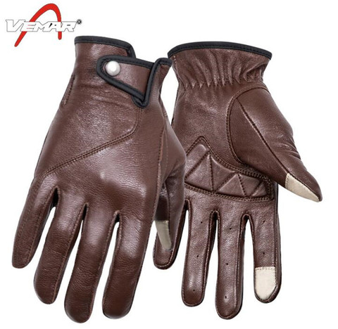 Guantes de la motocicleta de pantalla táctil de los hombres de cuero genuino de Moto Guantes dedo completo Retro Motocross Moto Guantes de Moto ► Foto 1/6