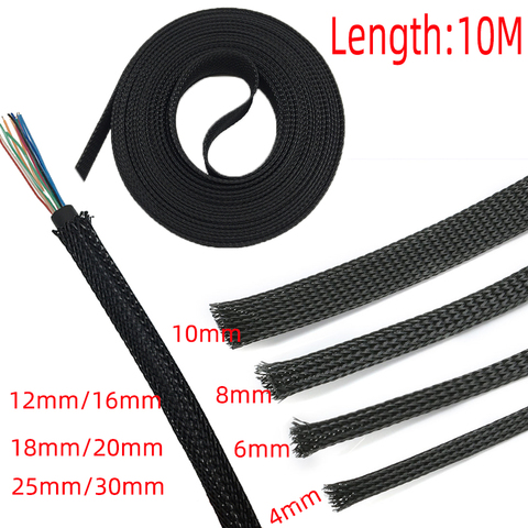 1/5/10/50/M negro aislamiento trenzado Sleeving 4/6/8/10/12/16/18/20/25/30mm apretado Cable de protección de la glándula del Cable del animal doméstico manga ► Foto 1/4