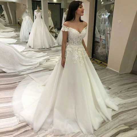 Miaoduo De encaje De la boda Vestido 2022 De hombro Simple Vestidos De novia 2022 brillo De novia trajes De novia para las mujeres De Svatební šaty ► Foto 1/6