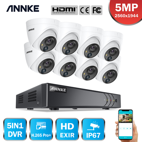 ANNKE-sistema de cámaras de seguridad 5 en 1, 8 canales, 5MP, Lite, HD, H.265 + DVR, 8X con domo de 5MP, cámaras de vigilancia CCTV para el hogar, detección PIR ► Foto 1/6