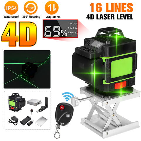 Láser Nivel 16 líneas 3D auto-nivelado 360 Horizontal y Vertical Cruz súper potente línea de haz láser verde ► Foto 1/6