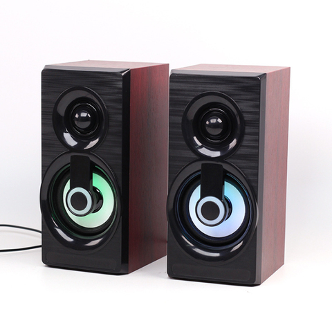 Altavoces de música con cable USB para ordenador, Mini altavoces de madera estéreo con bajos para PC, altavoz para el hogar, AUX de 3,5mm para portátil, escritorio, teléfonos inteligentes ► Foto 1/6