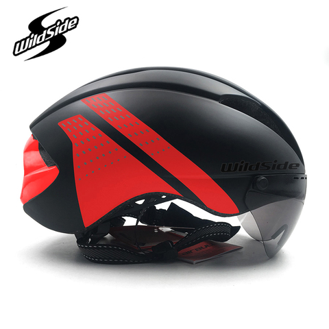 Casco aerodinámico de bicicleta para hombre y mujer, equipo de protección TT para carrera en carreteras, con lentes para ciclismo incluidos, en variedad de colores, ultraligero ► Foto 1/6