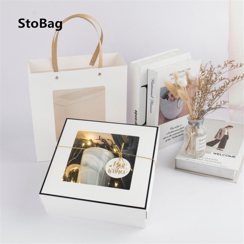 StoBag-Cajas de Regalo de San Valentín hechas a mano, especialmente para fiesta, Baby Shower, recuerdo de boda, color blanco/Negro/rosa/naranja, 5 uds. ► Foto 1/6