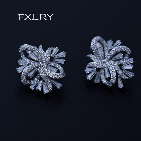 FXLRY-pendientes con lazo de estilo elegante para mujer, aretes con personalidad, Color blanco, geometría de Zircón cúbica, joyería ► Foto 1/4