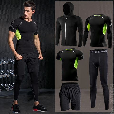 Trajes deportivos de compresión para hombre, conjuntos de correr de secado rápido, ropa, Joggers deportivos, entrenamiento, gimnasio, chándales para correr ► Foto 1/6