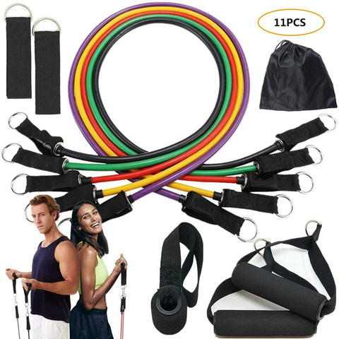 Bandas de resistencia de látex para entrenamiento de Crossfit, 11 Uds., tubos de Yoga, cuerda de tracción, expansor de goma, bandas elásticas para Fitness con bolsa ► Foto 1/6