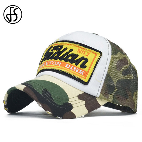 FS verano Casual camuflaje gorra de béisbol hueso camionero sombreros para hombres y mujeres bordado Hip Hop tapas de malla transpirable gorro de algodón para papá ► Foto 1/6