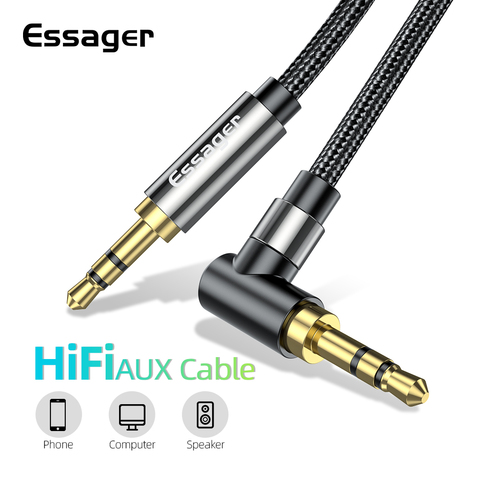 Essager-Cable de Audio Jack de 3,5mm para altavoz, Cable auxiliar de ángulo recto de 90 grados para Xiaomi, Línea alámbrica de extensión de auriculares ► Foto 1/6