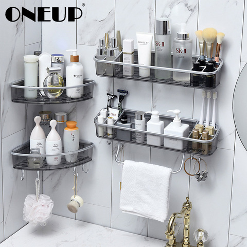 ONEUP-estante escurrible para baño, rejilla para almacenamiento de toallas cosméticas con ganchos, estante de esquina de ducha de pared, organizador de accesorios de baño ► Foto 1/6