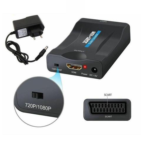 Convertidor de Audio y vídeo compatible con HDMI adaptador de señal AV receptor para HDTV Sky Box STB TV DVD con enchufe de alimentación de la UE 1080P SCART a HDMI ► Foto 1/6