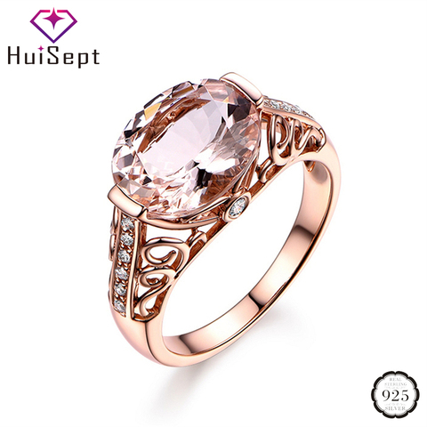 HuiSept elegante 925 anillo de plata Topacio zirconia piedras preciosas anillos de joyería para mujeres adornos de fiesta para boda al por mayor Color oro rosa ► Foto 1/3