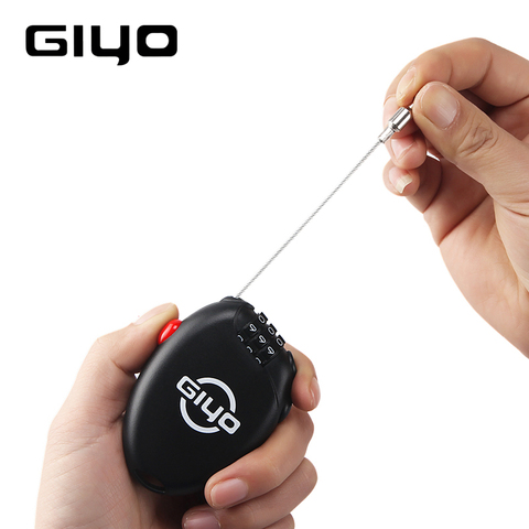 GIYO-Mini candado de Cable para bicicleta, cerradura de código de combinación de 3 dígitos, Cable de acero retráctil de 62cm para equipaje, esquí, Snowboard y cochecito ► Foto 1/6