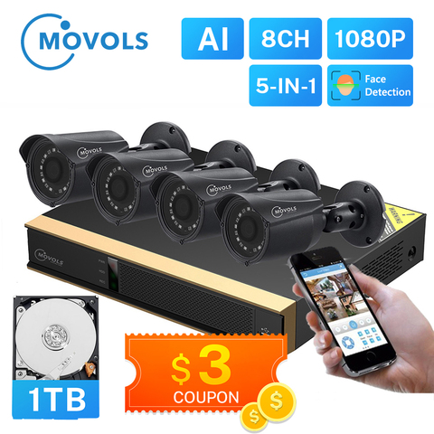 MOVOLS 1080 P 4 cámaras 2mp Video al aire libre Kit de vigilancia de sistema de CCTV Kits de 8ch DVR 1080 P HDMI Video vigilancia cámara de seguridad ► Foto 1/6