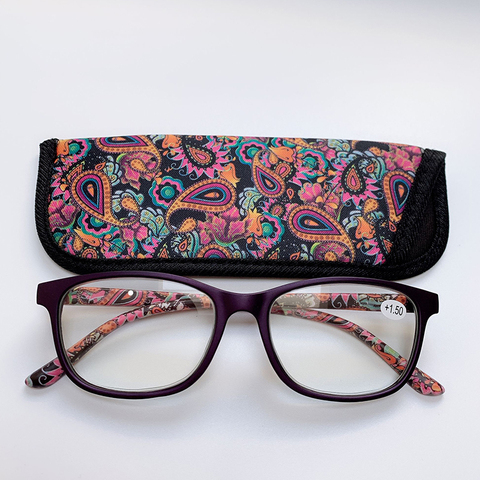 Gafas de lectura estampadas con bolsillo para mujer, lentes de lectura con bisagra de resorte a juego + 1,0 1,5 2,0 2,5 3,0 3,5 4,0 ► Foto 1/6