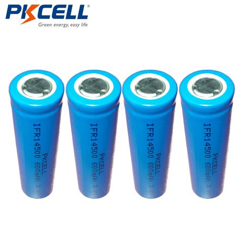 PKCELL-batería de iones de litio recargable Lifepo4, 3,2 V, 14500, AA, 600MAH, IFR14500 para luz de Panel Solar, cepillo de dientes, afeitadora, 4 Uds. ► Foto 1/6