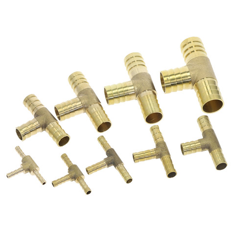 Adaptador de conector de manguera de púas de latón en forma de T, tubo de 3 vías de 4mm, 6mm, 8mm, 10mm, 12mm, 16mm ► Foto 1/6