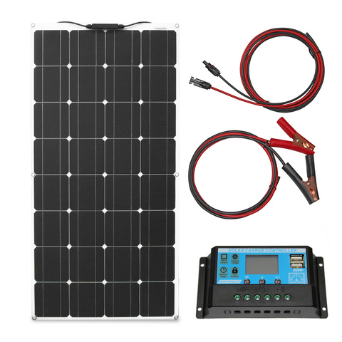 Kit de paneles solares flexibles, 100w, 200w, con controlador de carga solar 10A/20A, paneles solares de 12v para techo de coche y camping ► Foto 1/6