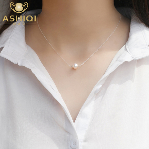 ASHIQI-collar de perlas naturales de agua dulce, cadena de plata de ley 2022, joyería para niñas y mujeres, novedad de 925 ► Foto 1/6