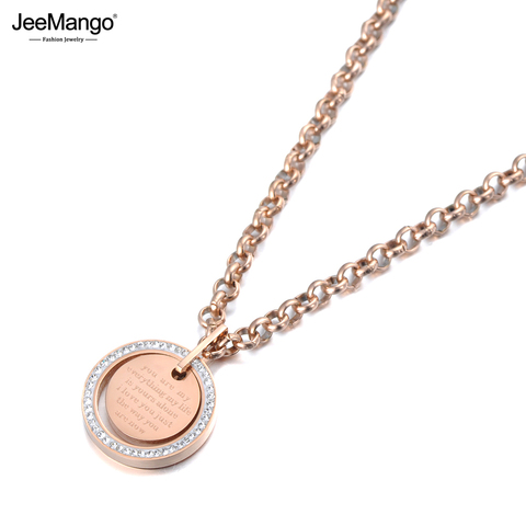 JeeMango-Colgante con etiqueta de cristal CZ para mujer, collar de acero inoxidable, gargantilla de titanio, joyería JN19142 ► Foto 1/5