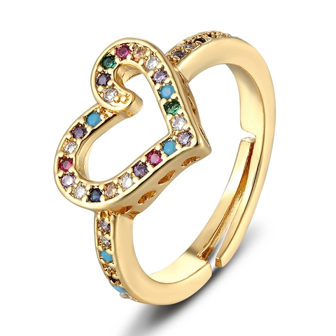 Anillo de corazón de amor romántico, 6 estilos, Color dorado, circón de cobre, ajustable, boda, fiesta, cumpleaños, regalo de joyería, 2022 ► Foto 1/6