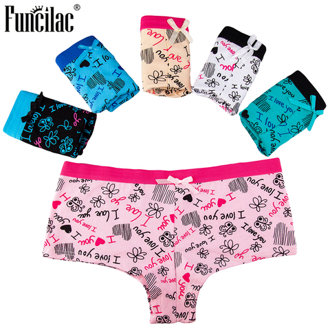 FUNCILAC boxeador para algodón de La mujer Sexy bragas Kawaii damas Short de ButterflyPrint ropa interior de las niñas arco bragas 5 unids/lote ► Foto 1/6