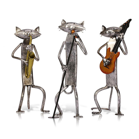 Tooarts Metal estatuilla pop un tocando la guitarra saxofón cantando gato estatuilla decoración artículos de regalo para la decoración de la casa ► Foto 1/6