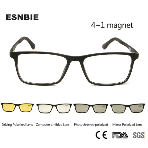 Gafas de sol cuadradas Ultem para mujer y hombre, lentes de sol unisex con Clip magnético, gafas fotocromáticas magnéticas, 4 + 1 ► Foto 1/6