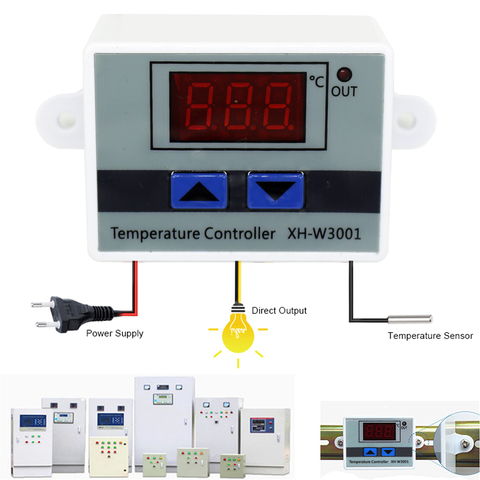 Controlador de temperatura Digital LED 10A 12V 24V 220VAC, XH-W3001 para incubadora, interruptor de calefacción de refrigeración, termostato, Sensor NTC ► Foto 1/6