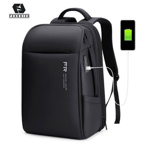 Fenruien-mochila de moda para hombre, mochilas con carga USB, extensibles e impermeables, para ordenador portátil de 17,3 pulgadas, bolsa de viaje de negocios ► Foto 1/6