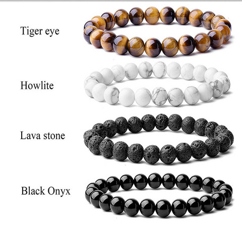 Pulsera de cuentas de 8mm para hombre y mujer, piedras naturales, piedras preciosas semipreciosas de ónix negro, Lava, Tiger, curación de ojos, joyería ► Foto 1/6