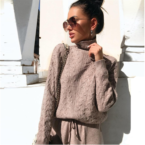 Jersey de cuello alto para mujer, sudaderas, pantalones de punto, conjuntos de dos piezas, chándal de punto cálido, traje deportivo para mujer ► Foto 1/6