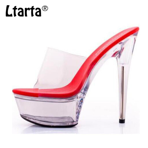 LTARTA plataforma y-Sandalias de tacón alto para mujer, zapatos de tacón alto sexys de 15CM con cristales transparentes, para boda, 2022 modelos ► Foto 1/6