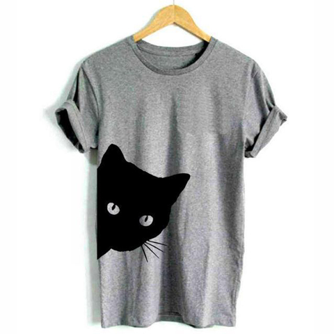 Harajuku negro T camisa mujeres Punk de gato de dibujos animados cara carta impresión camiseta mujer Camiseta Tee camisa cuello Rock camisetas ► Foto 1/6