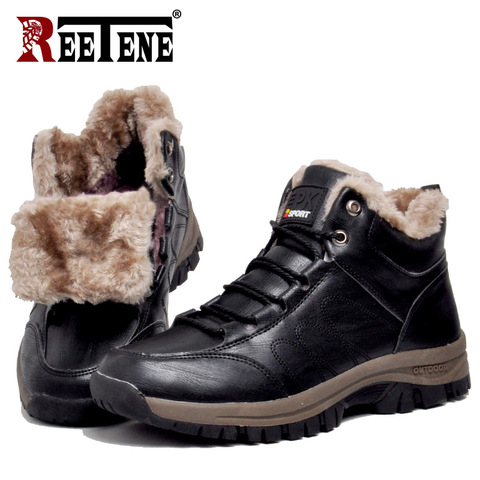 REETENE-Botas de felpa cálidas para hombre, botines impermeables de cuero, Estilo Vintage británico, para invierno, 2022 ► Foto 1/6