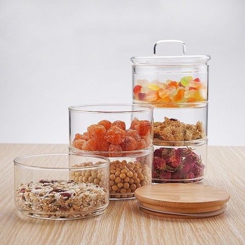 Jarra de vidrio borosilicato hecha a mano para cocina, conjunto de contenedores de alimentos a granel para especias, frutas secas, caja de cuencos para ensaladas, 3 capas, 1200ml ► Foto 1/6