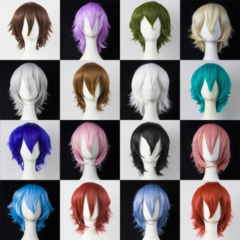 Qphair-peluca sintética de fibra de alta temperatura, pelo corto de 30cm, negro, blanco, Morado, azul y rojo, para fiesta de disfraces y Cosplay, 17 colores a elegir ► Foto 1/6