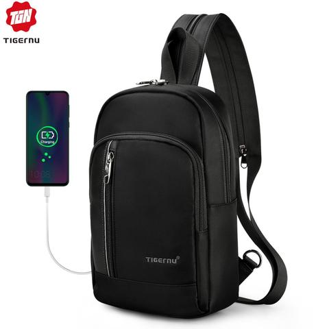 Tigernu-Bolso de pecho impermeable para hombre, bolsa de pecho informal a la moda, resistente al agua, con carga USB, 9,7 pulgadas, para iPad ► Foto 1/6