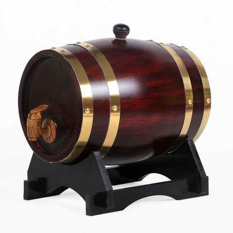 Barril de madera de roble de 1,5/3/5L, herramientas de cerveza Vintage, dispensador de grifo para Ron, olla, Whisky, vino, Mini barril, soporte para abejas ► Foto 1/6