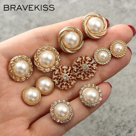 Juego de pendientes de perlas BRAVEKISS 6 pares de pendientes de flor de perla joyería de moda para mujeres diaria/compra 2022 nuevo BPE1343 ► Foto 1/6