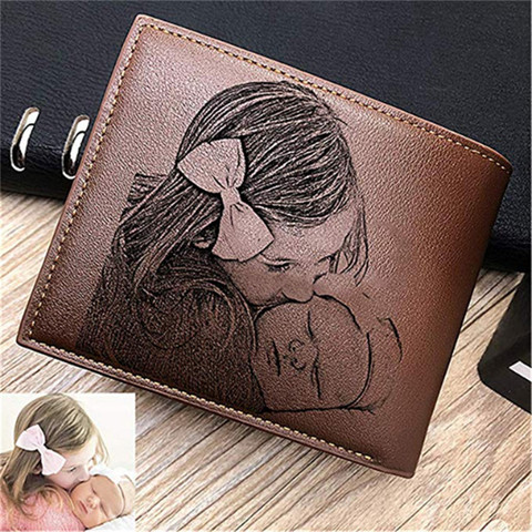 Billetera personalizada de cuero PU para hombre, billetera masculina de cuero sintético de alta calidad con grabado, monedero pequeño para hombre, billetera con foto personalizada, regalo de lujo para hombre ► Foto 1/6