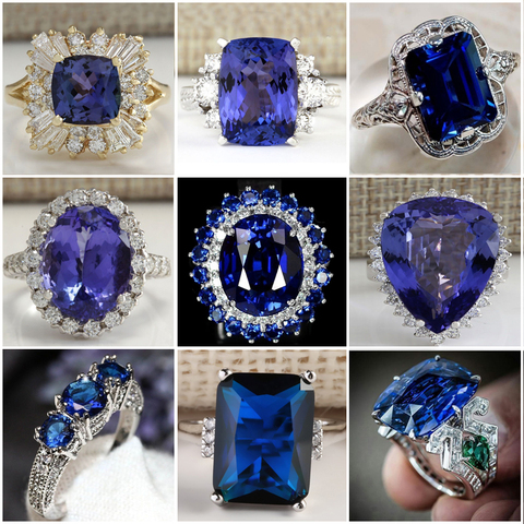 Grande de moda de piedra azul anillo encanto anillo de la joyería de las mujeres de boda CZ anillos de promesa anillo de compromiso accesorios de Damas regalos Z4K146 ► Foto 1/6
