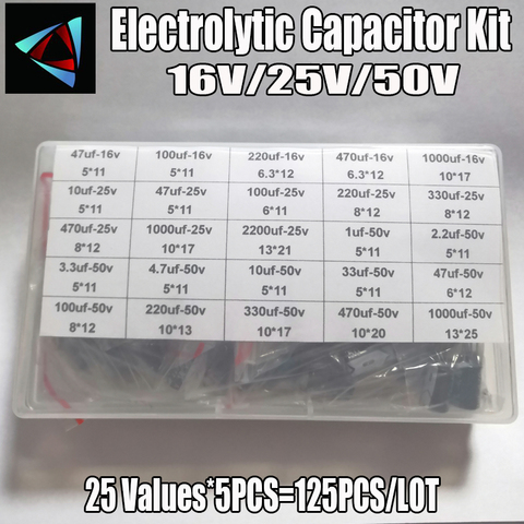 Condensadores electroliticos de aluminio, kit surtido y caja de almacenamiento, 10v10uf-160v2.2UF 478 unids/lote 1UF-470UF 24 valores, 10-160V ► Foto 1/5