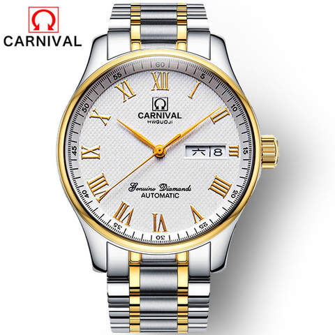 Relojes automáticos Relogio Masculino de marca CARNIVAL para hombre, relojes de lujo a prueba de agua a la moda dorado plateado, reloj mecánico ► Foto 1/6