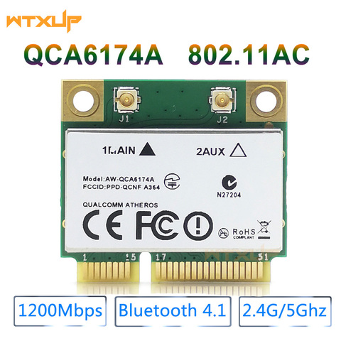 Tarjeta de red Wifi de doble banda con conexión mini Pcie para portátil, adaptador de red inalámbrica 2.4/5G de 1200 Mbps, 802.11AC, chip Atheros QCA6174, Bluetooth 4.1 ► Foto 1/6