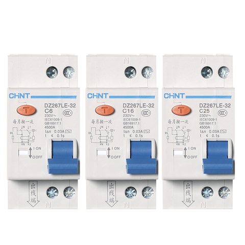 1Pc CHNT CHINT DZ267LE-32 1P + N DPNL 6A 10A 16A 20A 25A 32A Disyuntor de corriente Residual disyuntores RCBO CB 36MM ► Foto 1/6