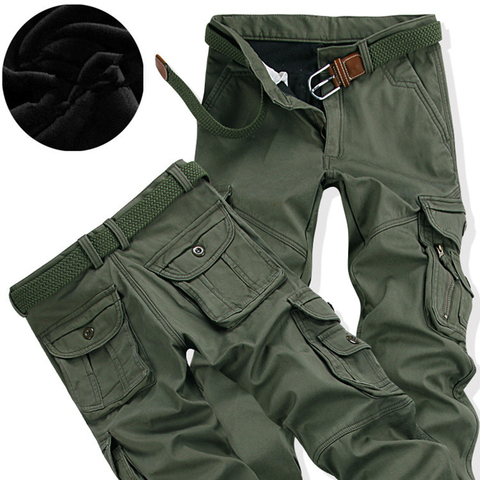 Pantalones Cargo para hombre, pantalón grueso cálido, largo completo, multibolsillo, informal, militar, holgado, para correr, táctico, de talla grande, 28 a 40 ► Foto 1/6