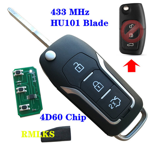 Mando a distancia plegable de 3 botones para coche, llave de Control remoto modificada de 433Mhz y 315Mhz para Ford 2, 3, mondeo, Focus, Fiesta, Fob, 4D60, 4D63, Chip ► Foto 1/6