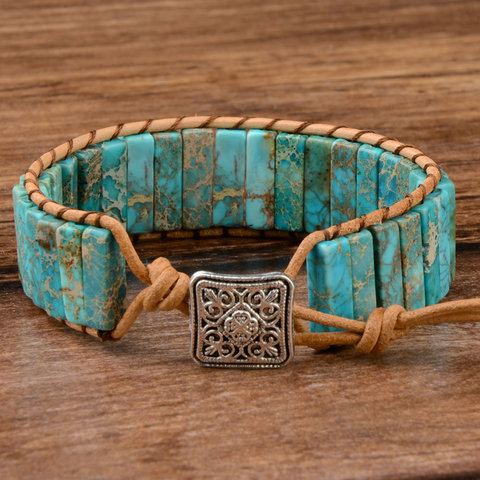 Chanfar-pulsera ajustable con cuentas para hombre y mujer, brazalete de piel con gemas naturales Multicolor, estilo tibetano, gitano, gran oferta ► Foto 1/6