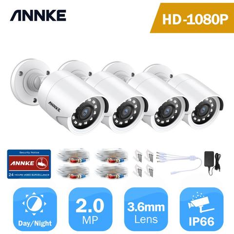 ANNKE-Kit de cámara de seguridad HD-TVI, Kit de 4 Uds. De cámara bala de 2MP para exteriores, carcasa impermeable, 6 pies, Super visión nocturna, cámara CCTV IR inteligente, 1080P ► Foto 1/6